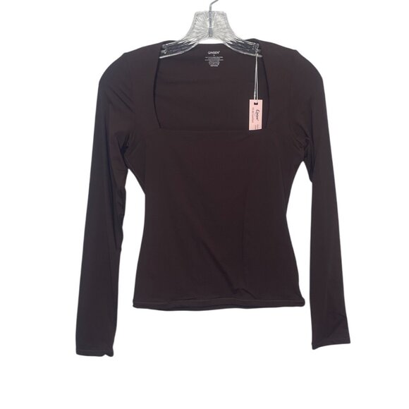 Qinsen Long Sleeve Square Neck Top Womens Small Brown New - Picture 1 of 6